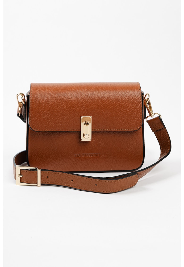 Geanta crossbody din piele cu detaliu cu logo in relief - Caramel