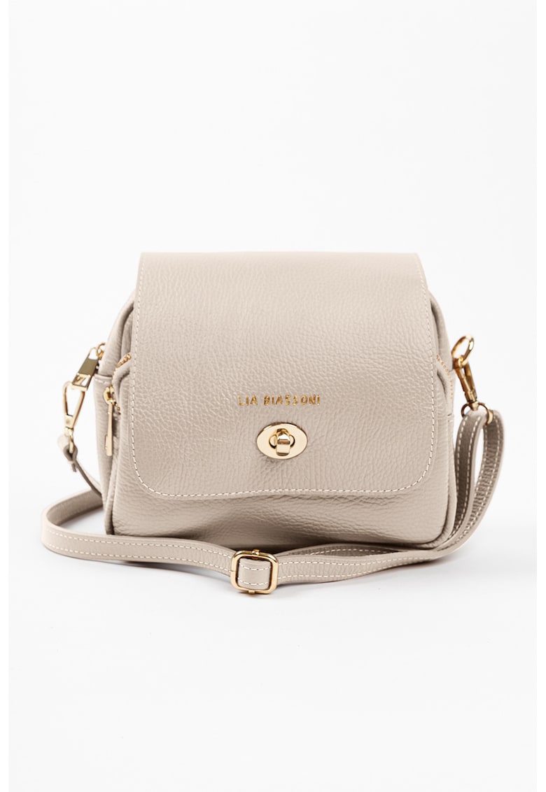 Geanta crossbody de piele cu buzunare exterioare cu fermoar - Bej deschis