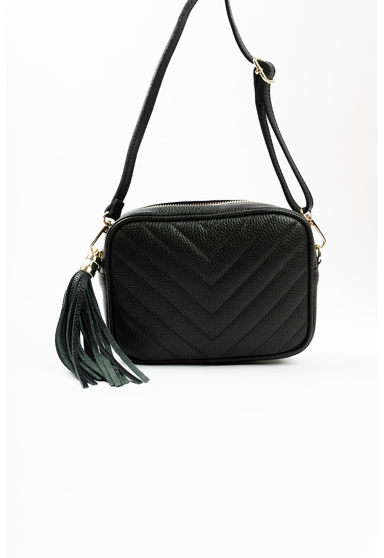 Geanta crossbody de piele cu canaf - Negru