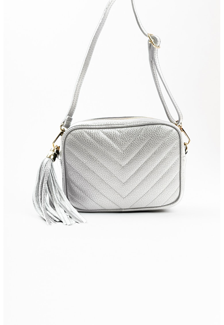 Geanta crossbody de piele cu canaf - Argintiu