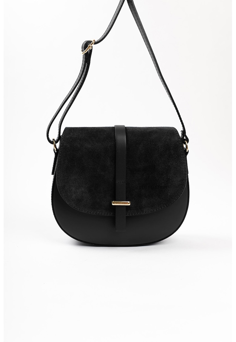Geanta crossbody de piele cu insertii de piele intoarsa - Negru