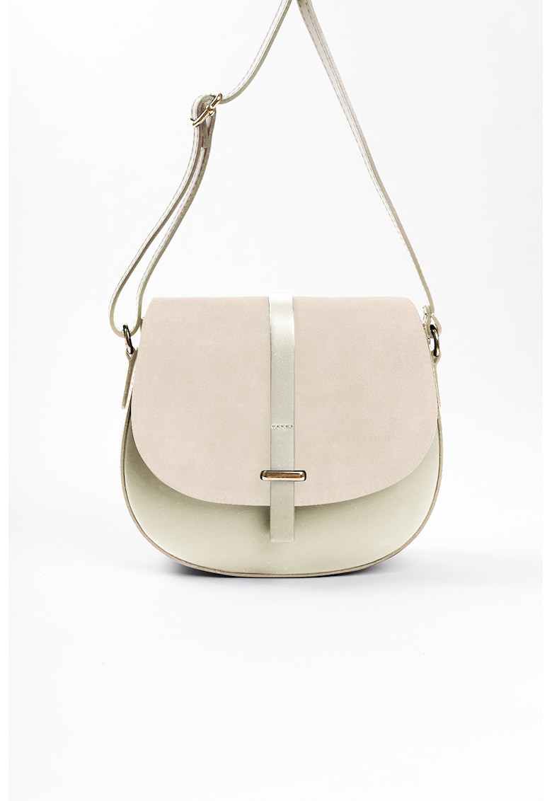 Geanta crossbody de piele cu insertii de piele intoarsa - Alb/Bej