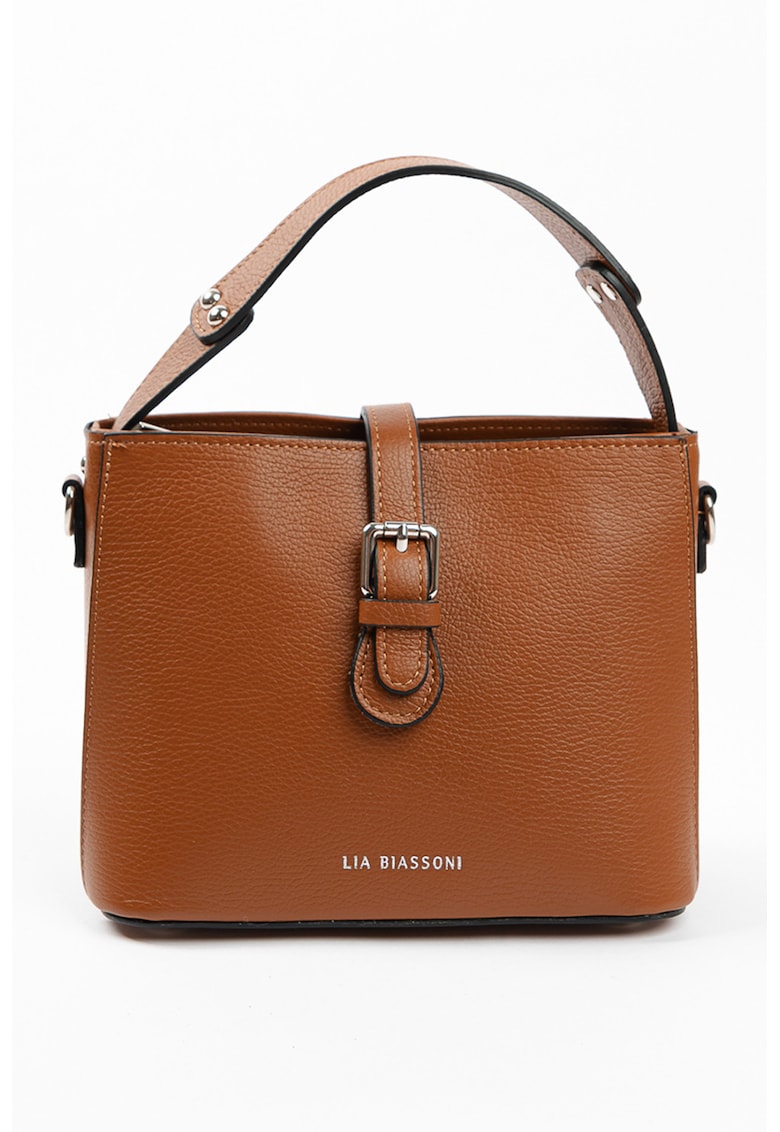 Geanta de piele cu maner si catarama decorativa - Caramel