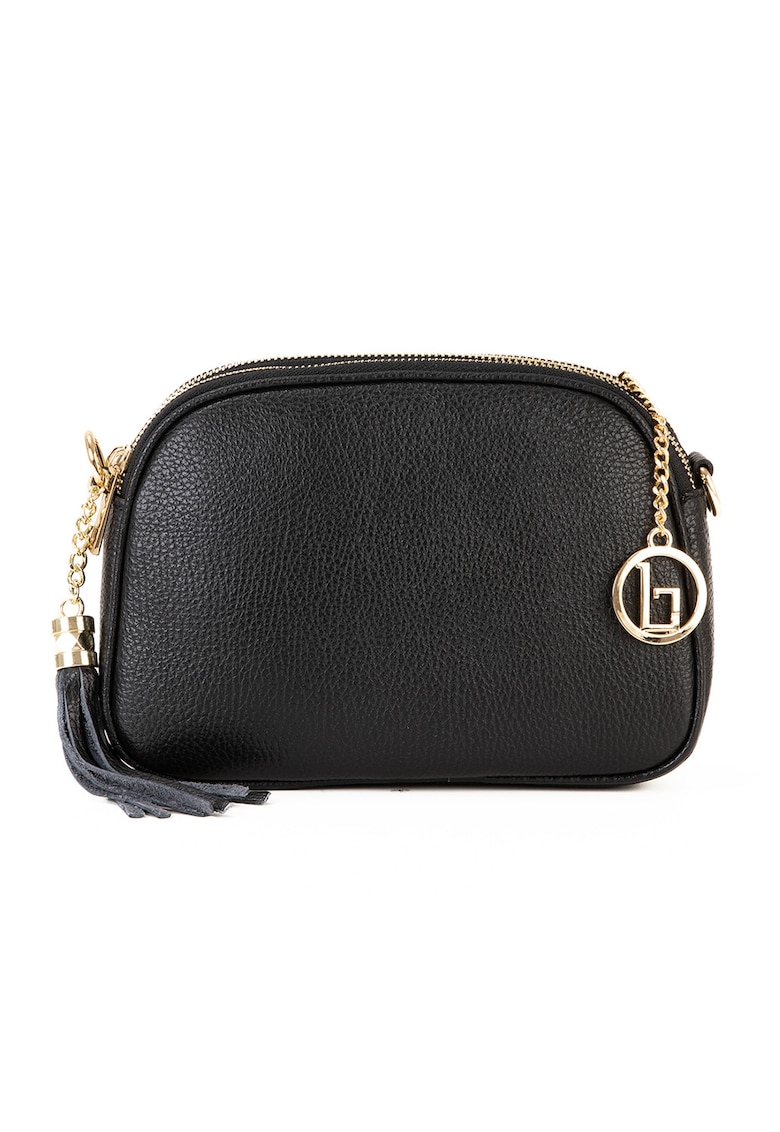 Geanta crossbody de piele cu buzunar cu fermoar - Negru