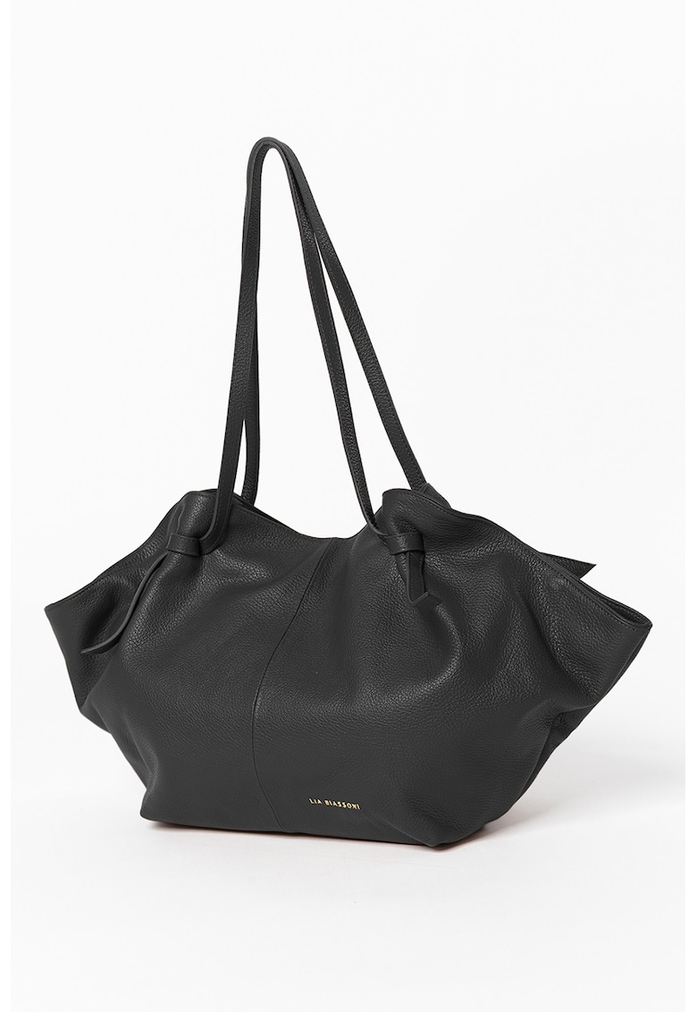 Geanta shopper de piele cu logo discret - Negru