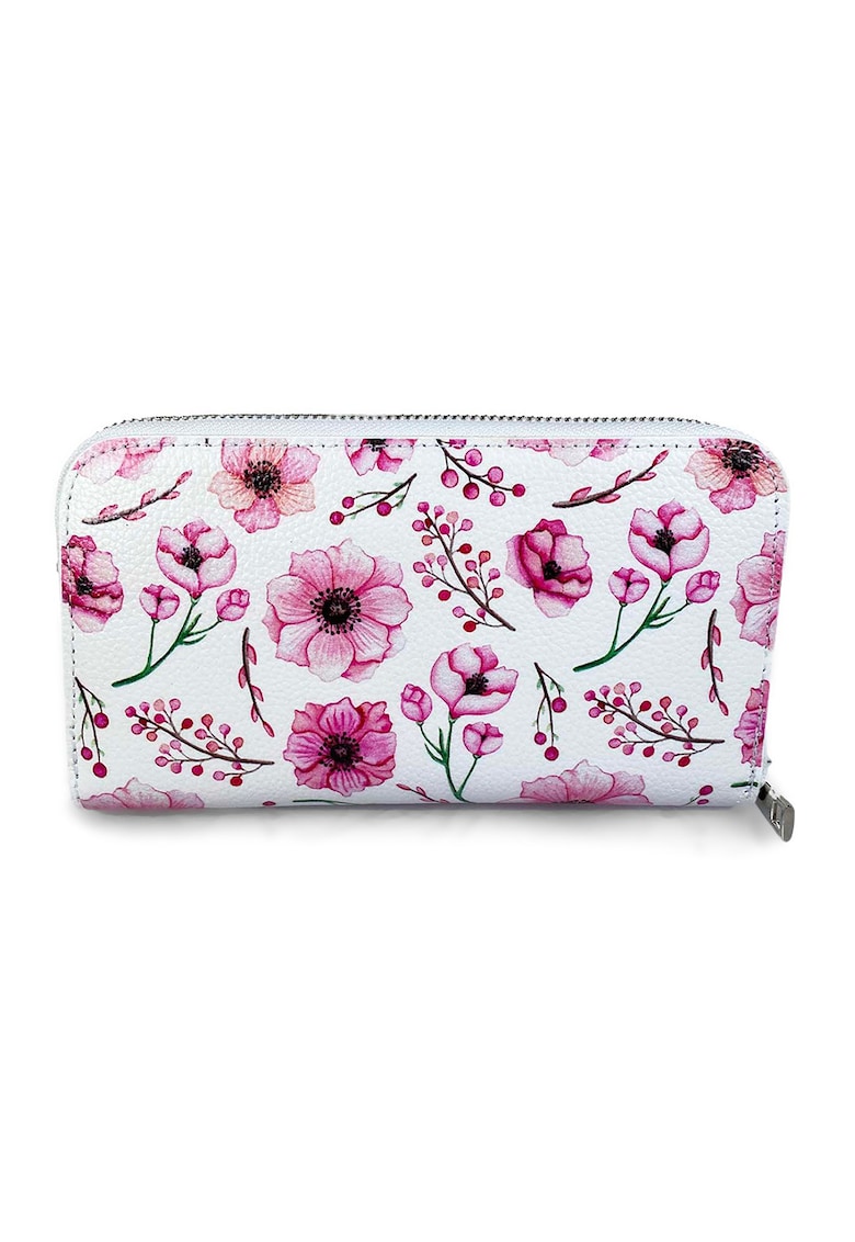 Portofel de piele cu buzunar cu fermoar - Alb/Fucsia