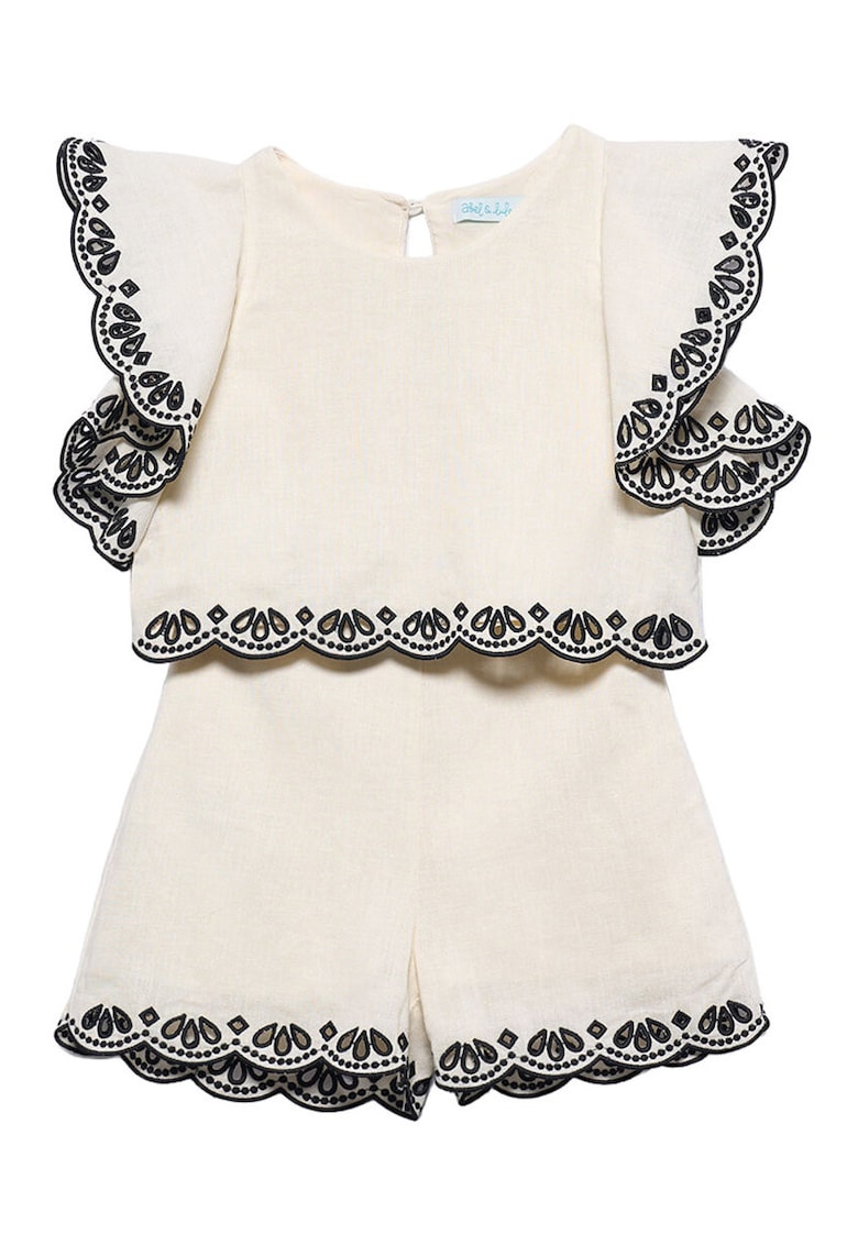Compleu copii - bluza + pantaloni scurti - ecru - 52% in - 48% viscoza - set pentru fete