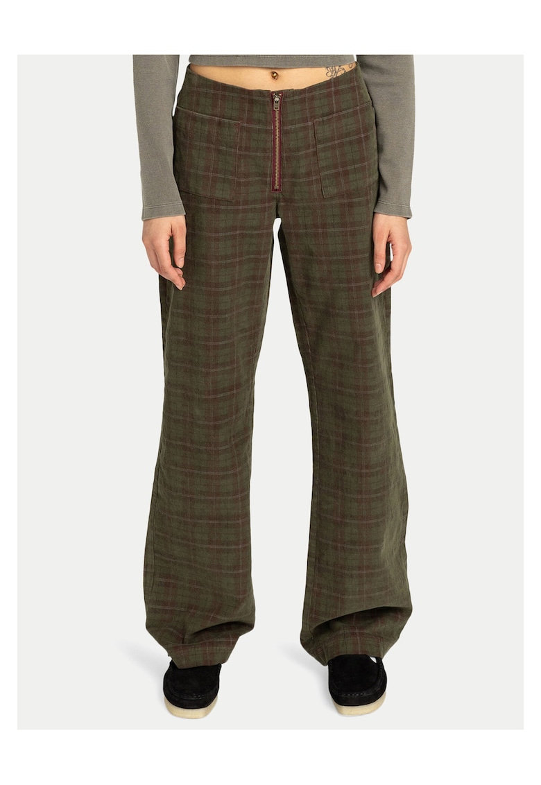 Pantaloni dama - bumbac - carouri - maro