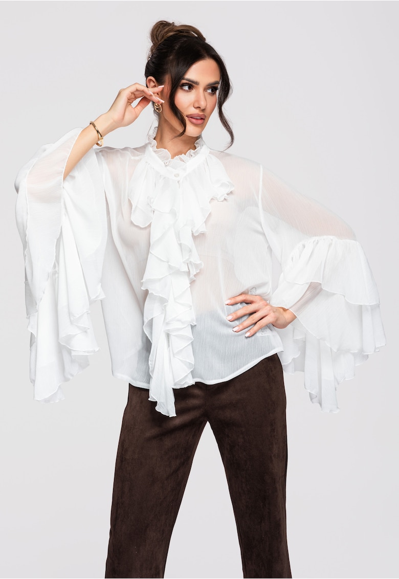 Bluza din amestec de viscoza cu volane OW-SH-E0008 - Alb