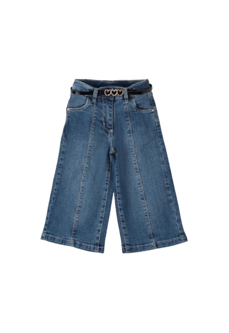 Pantaloni denim fete din model elastic cu croiala larga si curea inclusa