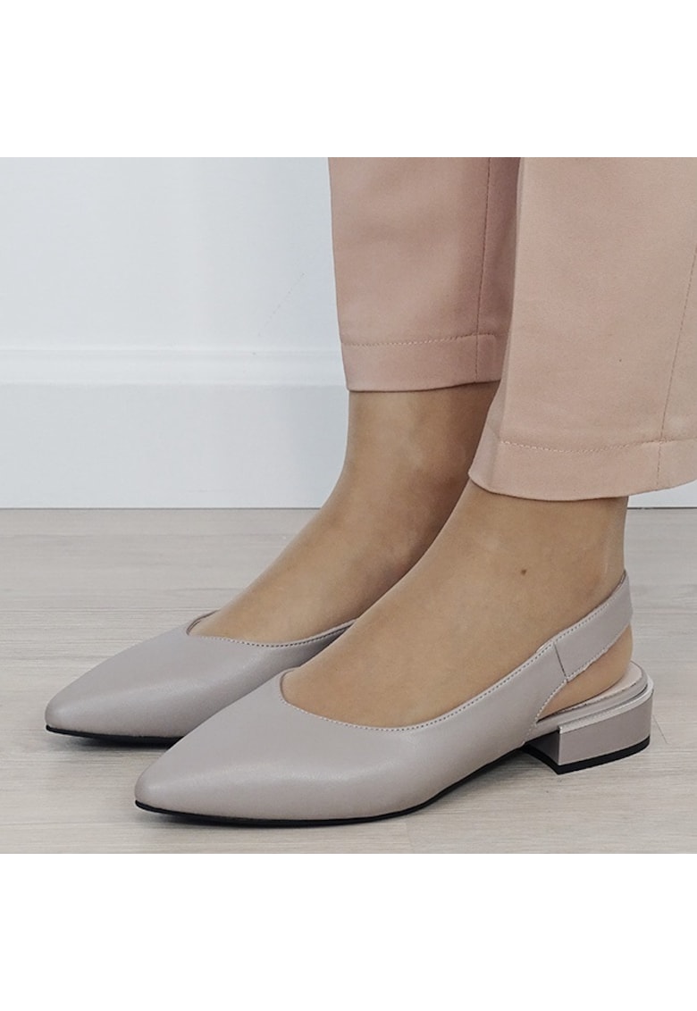 Pantofi gri decupati din piele naturala BY6943-3 03 19725 - Gri