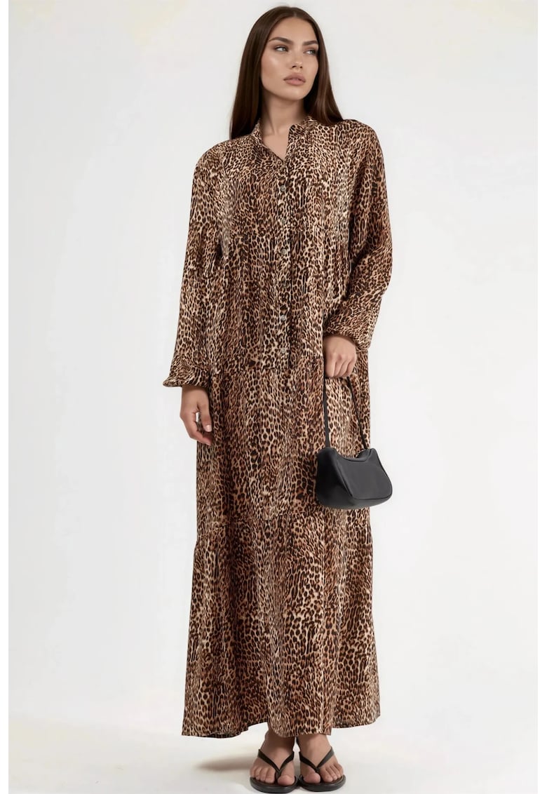 Rochie Maxi - Imprimeu Leopard - Croiala Confortabila - Maro Camel