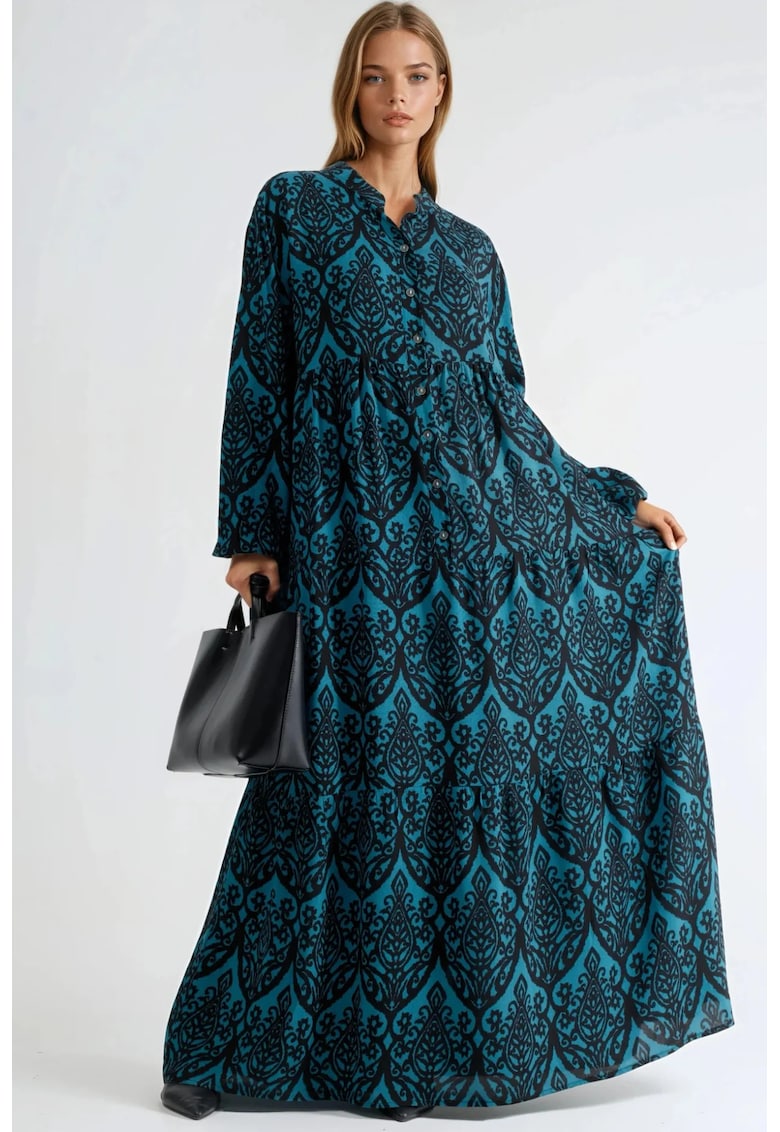 Rochie Maxi dama - Comfort Fit - Albastru/Negru - Viscoza