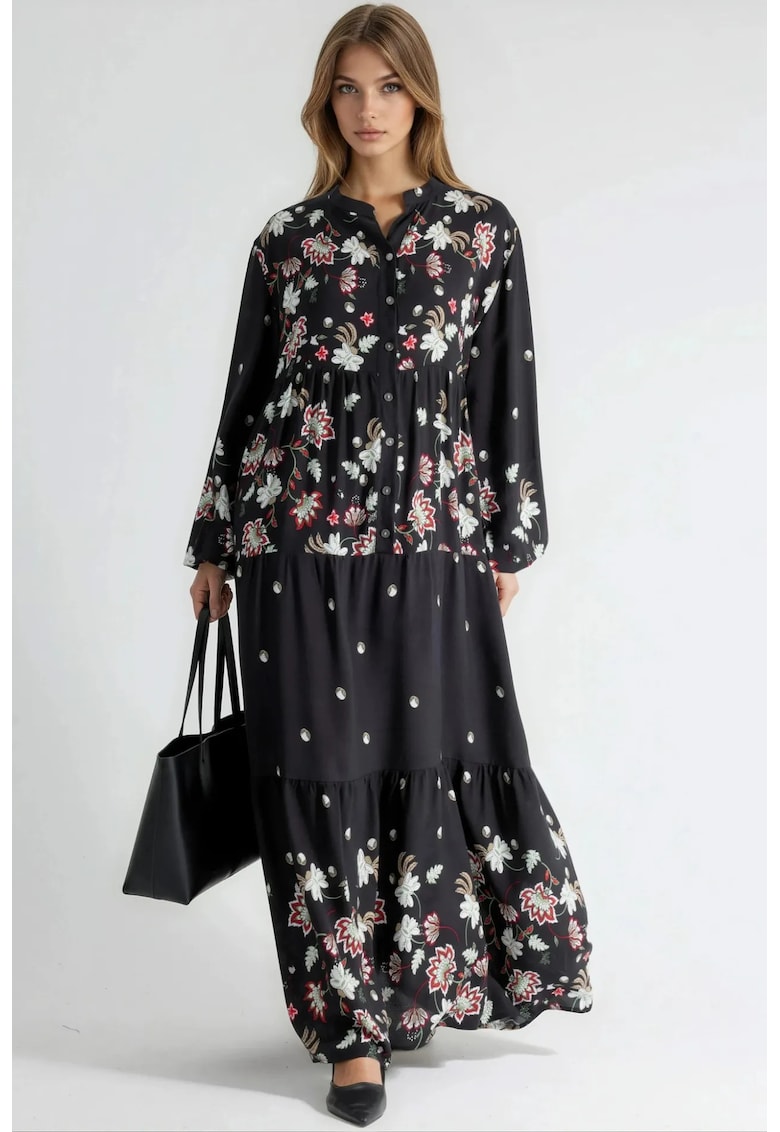 Rochie Maxi - Decolteu in V - Multicolor