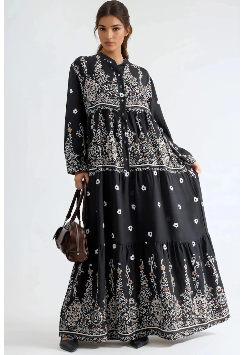 Rochie Maxi - Decolteu in V - Croiala Confortabila - Multicolor - Textil