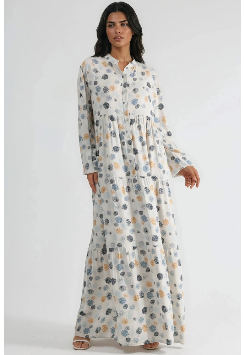 Rochie Maxi - cu decolteu in V - maneci lungi - multicolor - textil