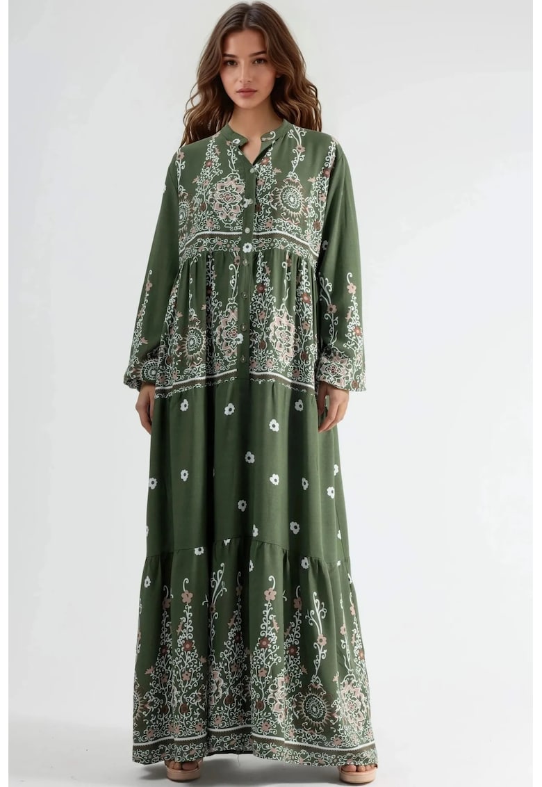 Rochie maxi - cu decolteu in V - multicolor