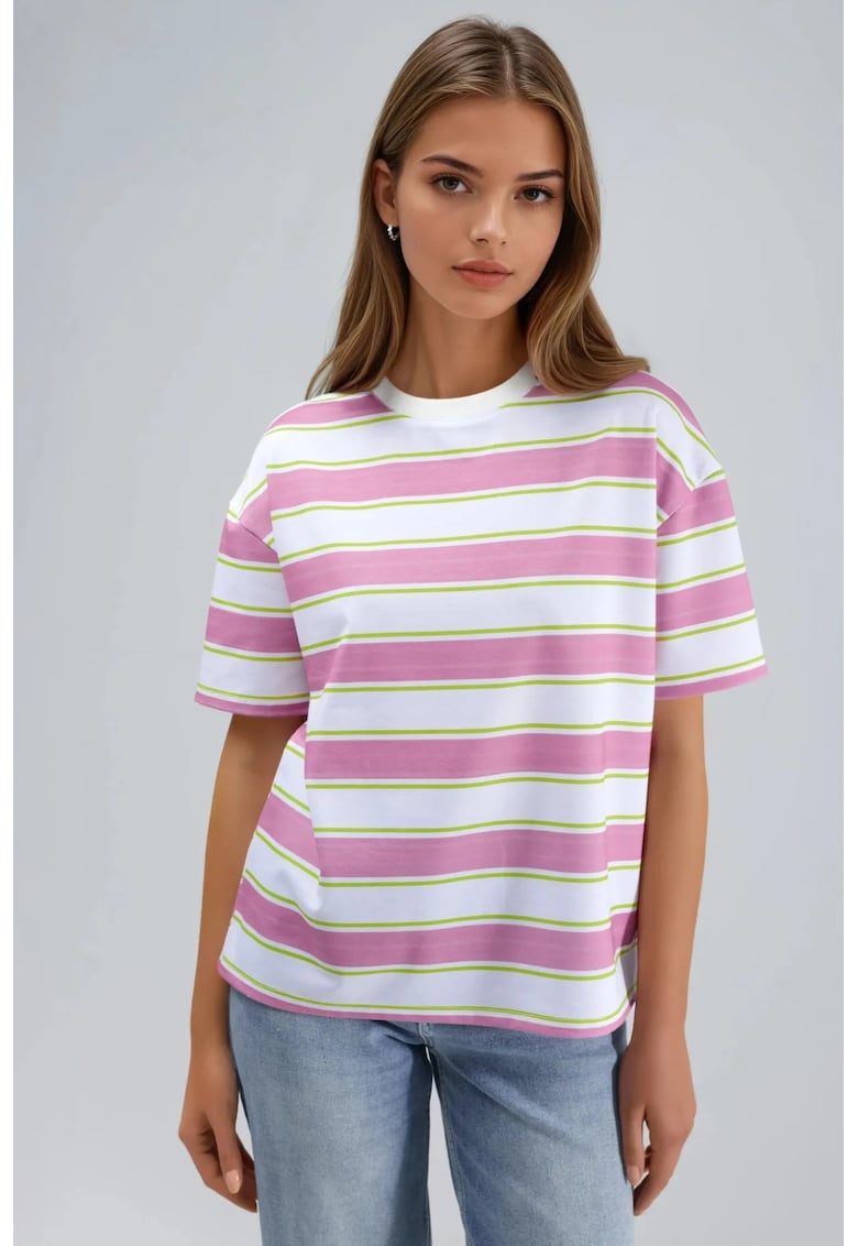 Tricou dama alb\roz -