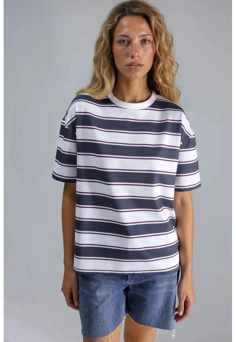 Tricou dama albastru\alb -