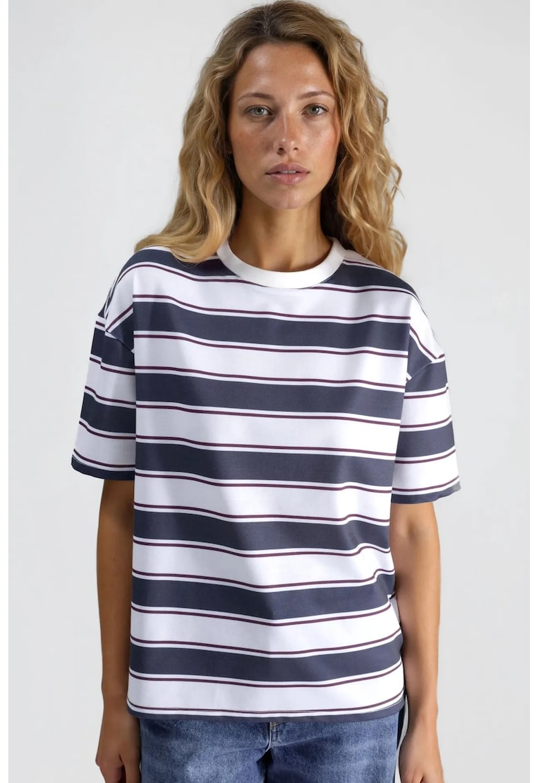 Tricou dama - cu guler rotund - dungi - multicolor - bumbac si poliester