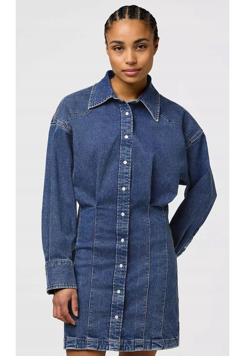 Rochie dama - bumbac/poliester/elastan - evazata - albastru inchis