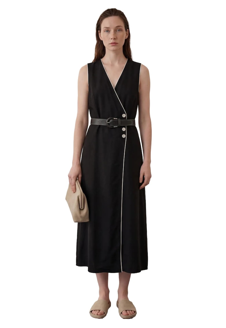 Rochie maxi decolteu in V - negru - bumbac si in