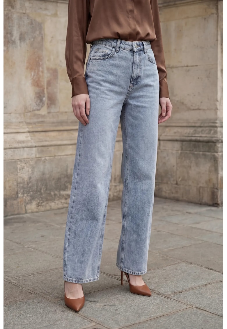 Pantaloni dama - cu talie inalta - albastru glaciar - denim