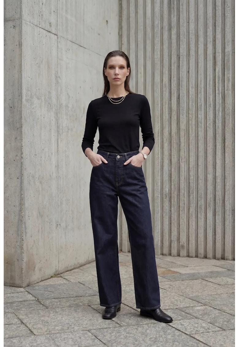 Blugi dama - cu talie inalta - albastru marin - denim