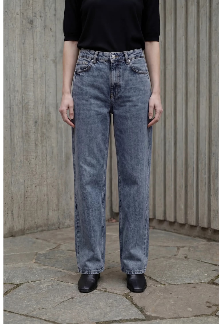 Pantaloni dama - cu talie inalta - croiala larga - albastru - denim