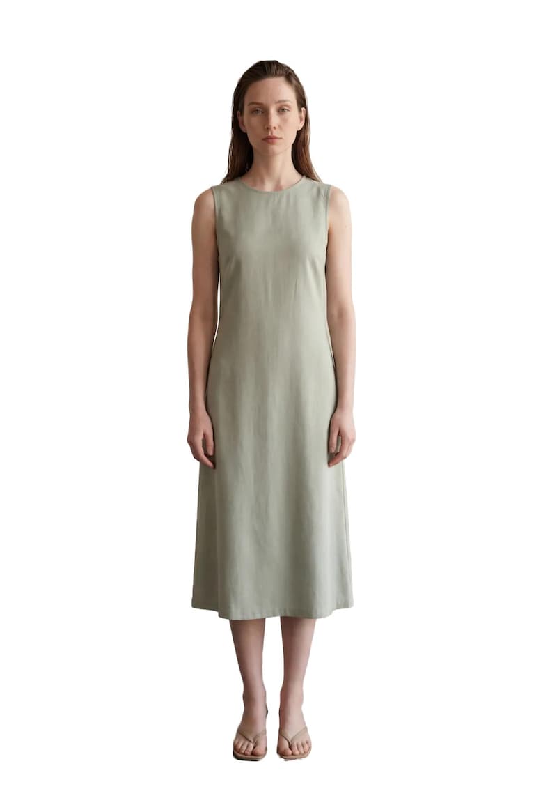 Rochie midi - Fara Maneci - Verde Salvie - Bumbac si In