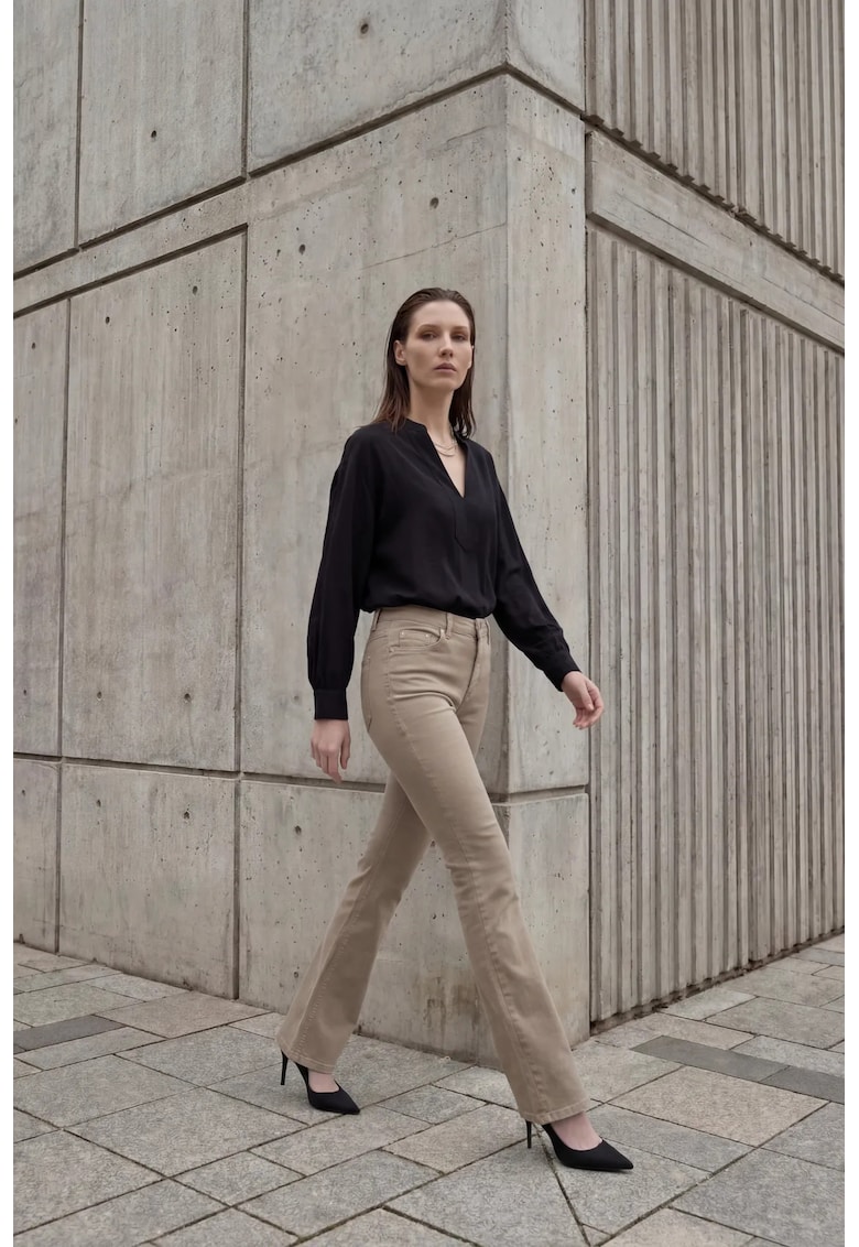 Pantaloni dama - denim - talie inalta - evazati - maro