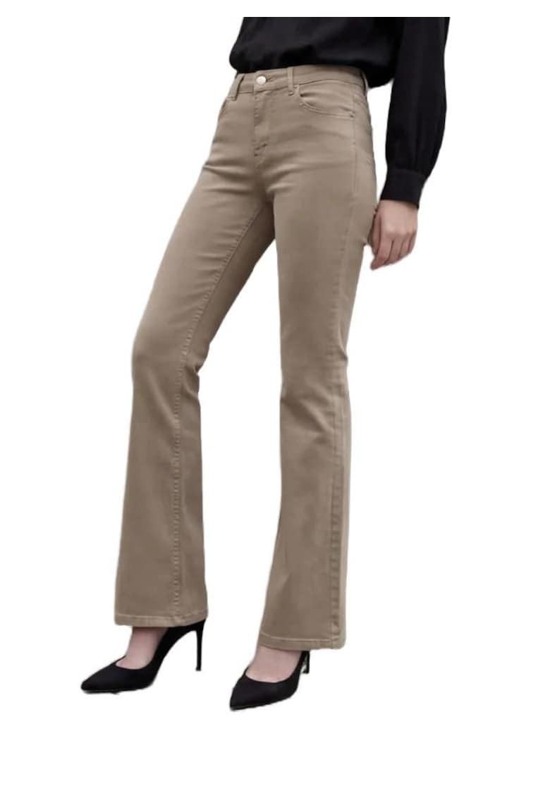Pantaloni dama - talie inalta - evazati - maro camel - denim