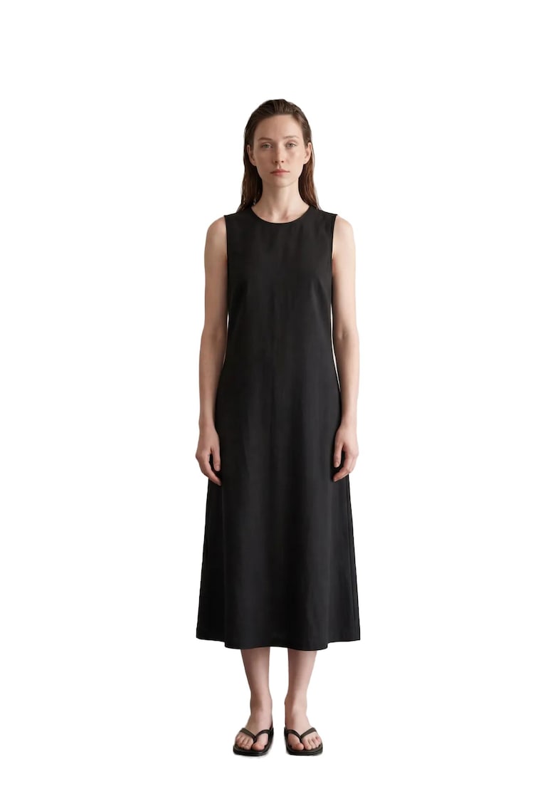 Rochie Maxi - fara maneci - guler in U - negru - bumbac si in