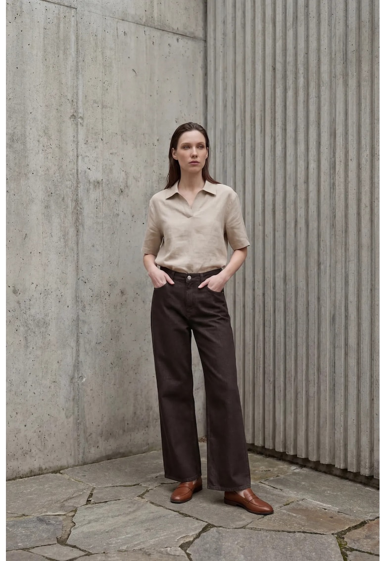 Pantaloni dama - cu talie inalta - maro - bumbac