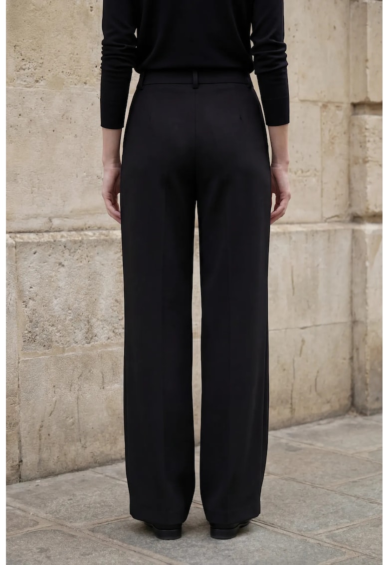 Pantaloni dama - talie inalta - plisati - negri - textil
