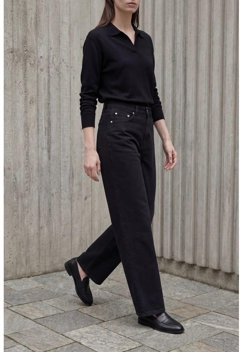 Pantaloni dama - talie inalta - croiala larga - negru - bumbac