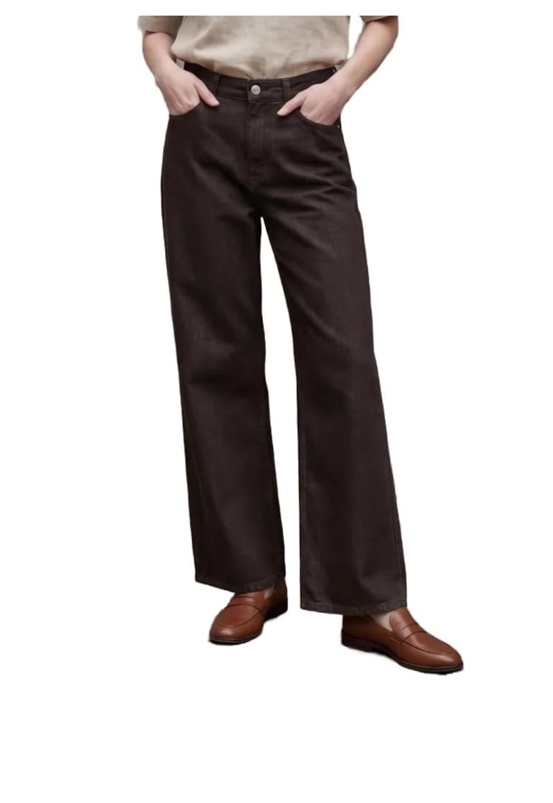 Blugi dama - talie inalta - croiala larga - maro cafea - denim -