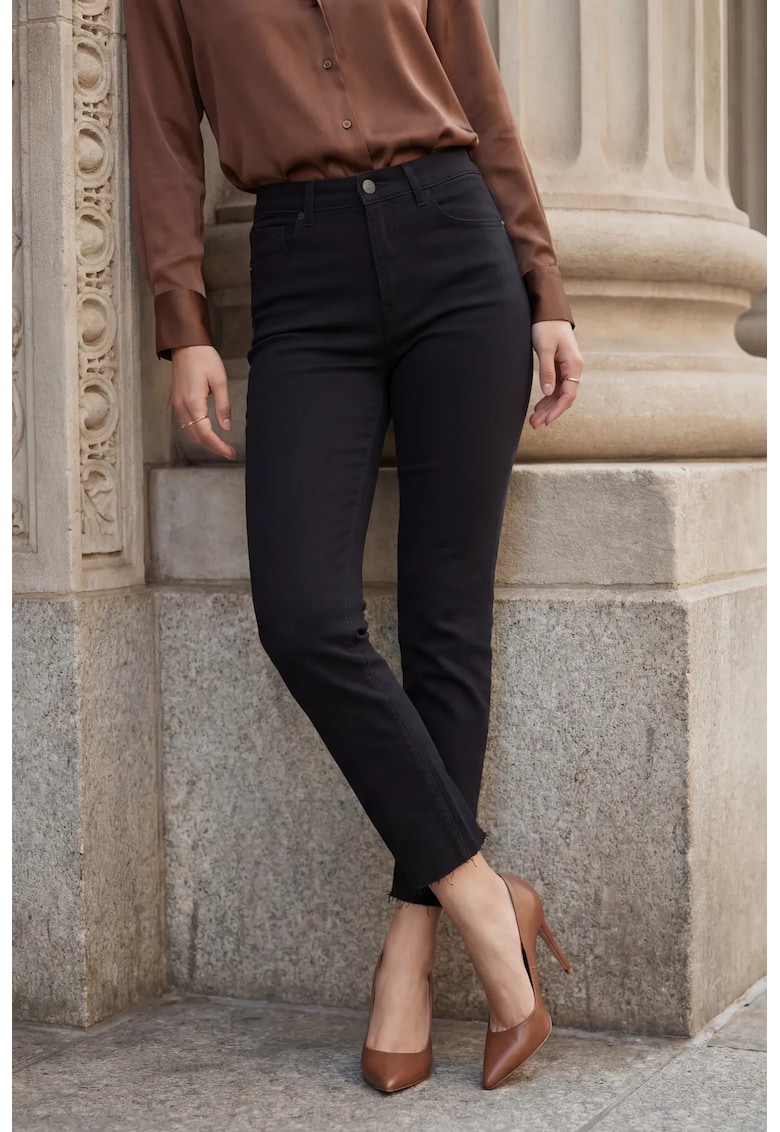 Pantaloni dama - skinny - talie inalta - negru - bumbac