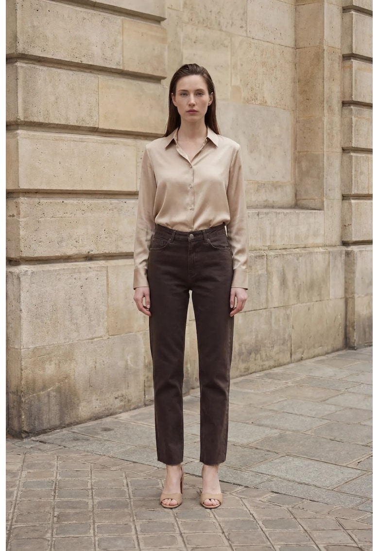 Pantaloni dama - talie inalta - croiala dreapta - maro