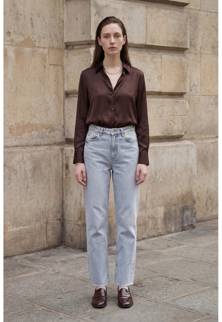 Pantaloni dama - denim - talie inalta - albastru deschis