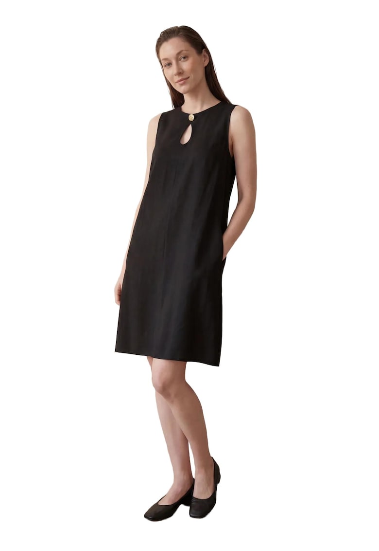 Rochie tip tunica - midi - decupaje - negru - amestec de bumbac si in -