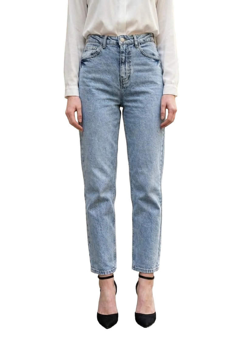 Pantaloni dama - blugi cu talie inalta - croiala dreapta - albastru - denim