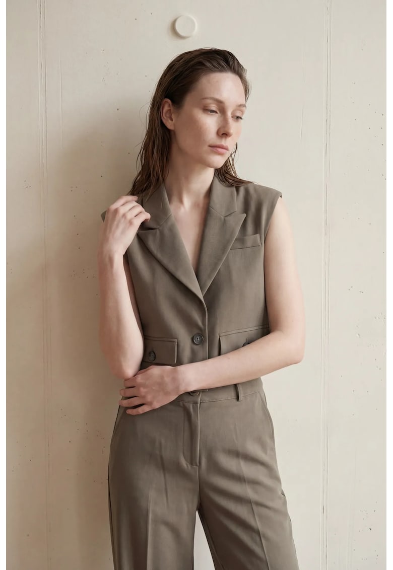 Vesta dama - cu nasturi - verde kaki - textil