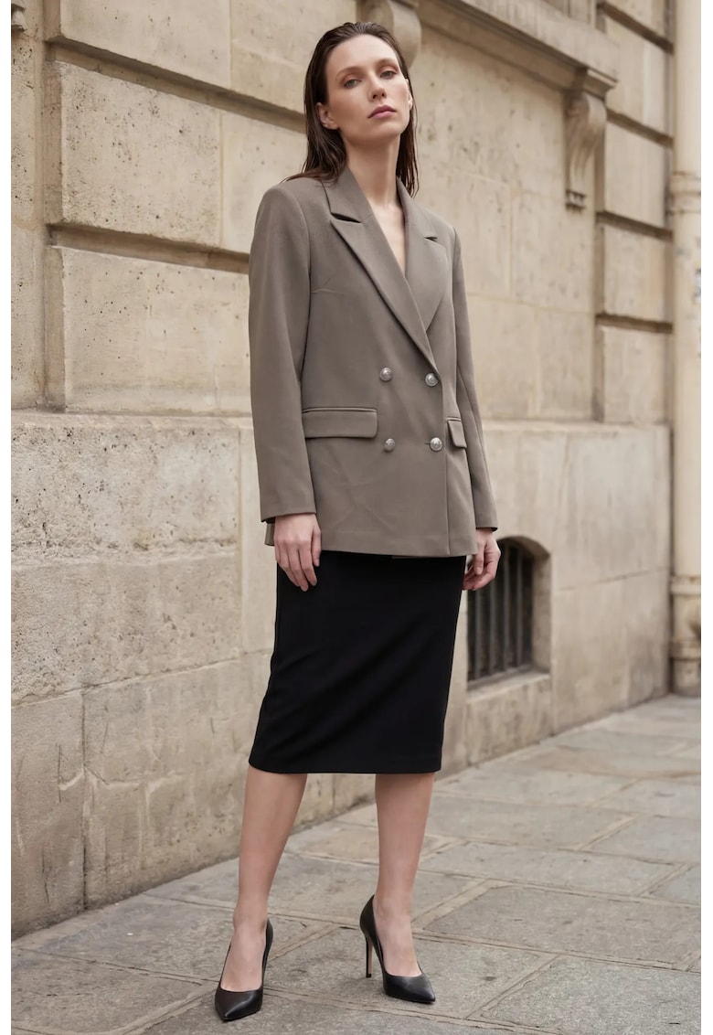 Sacou dama - cu nasturi - kaki - textil