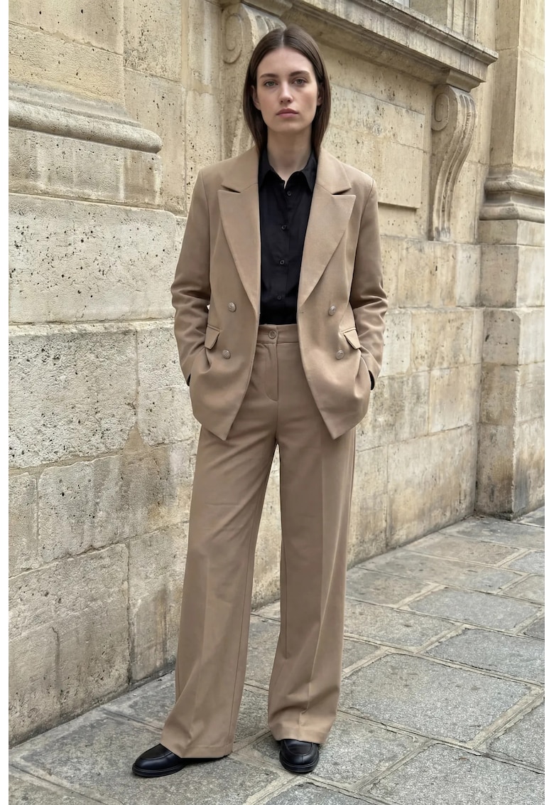 Sacou dama - cu nasturi - maro camel - textil