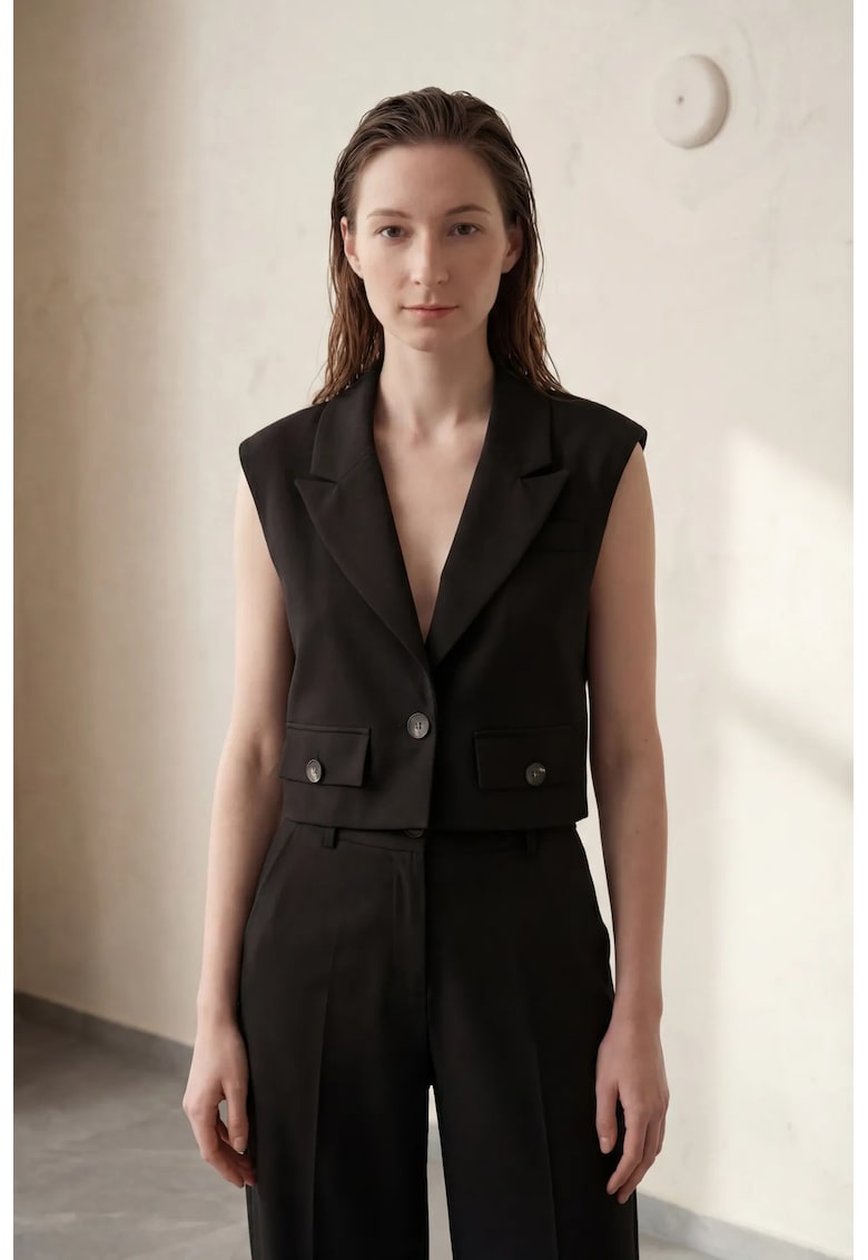 Vesta dama - cu nasturi - negru - textil