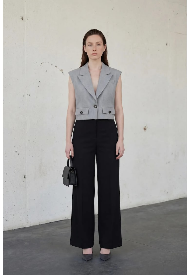 Vesta dama - cu nasturi - gri - textil