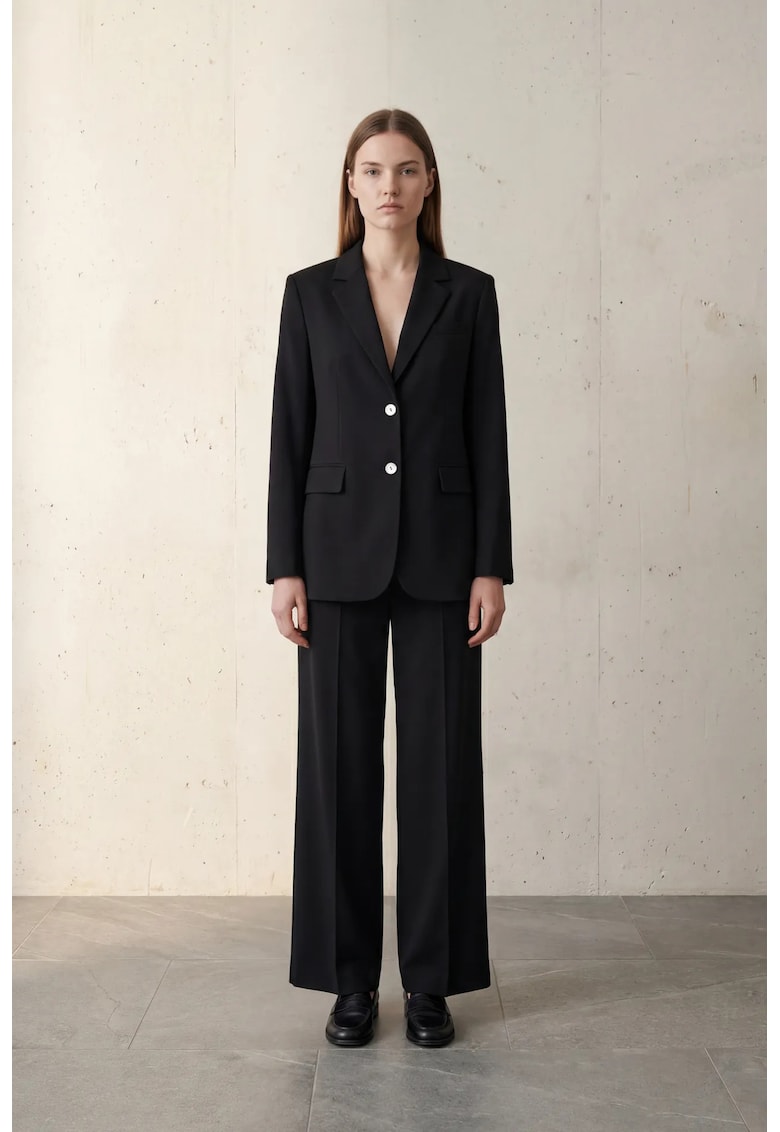 Sacou dama - bumbac si in - negru - inchidere cu nasturi