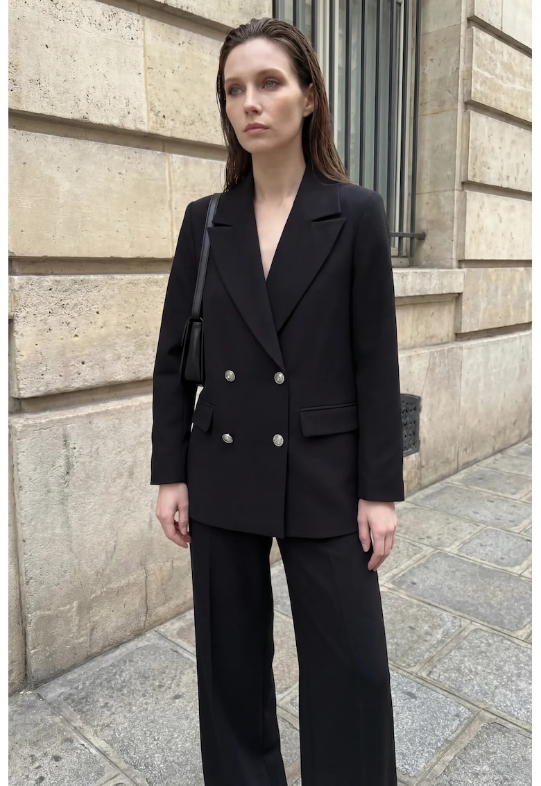 Sacou dama - cu nasturi - negru - textil -