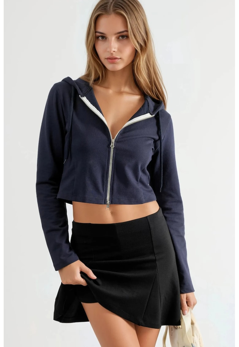 Fusta-pantalon mini inalta - cu panouri - neagra - textil